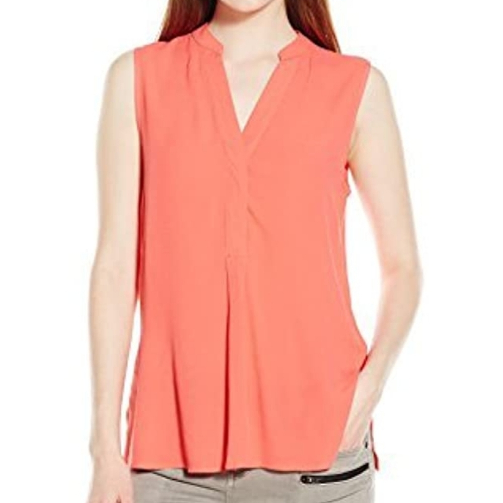 *RD Style Coral Pleated Tunic Blouse Sz S